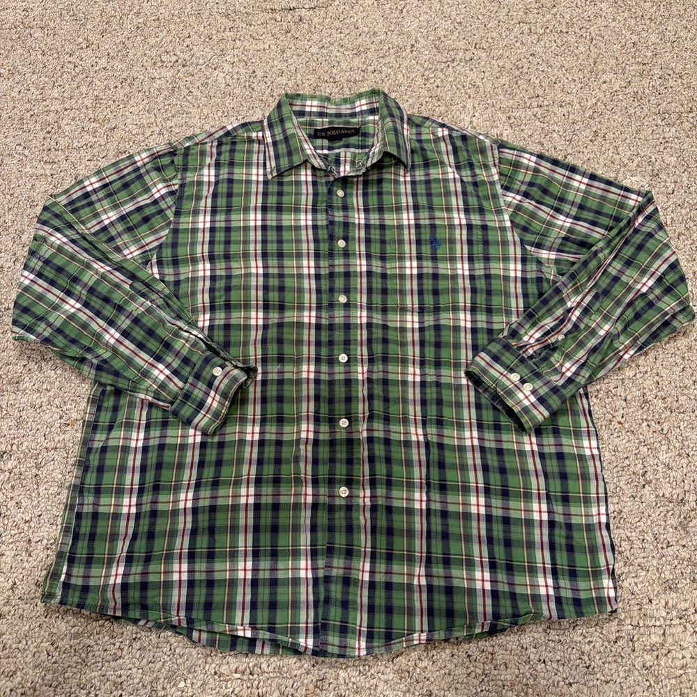 Ralph Lauren Button Down Men's XL plaid Long Sleeve Green Colorful Collar